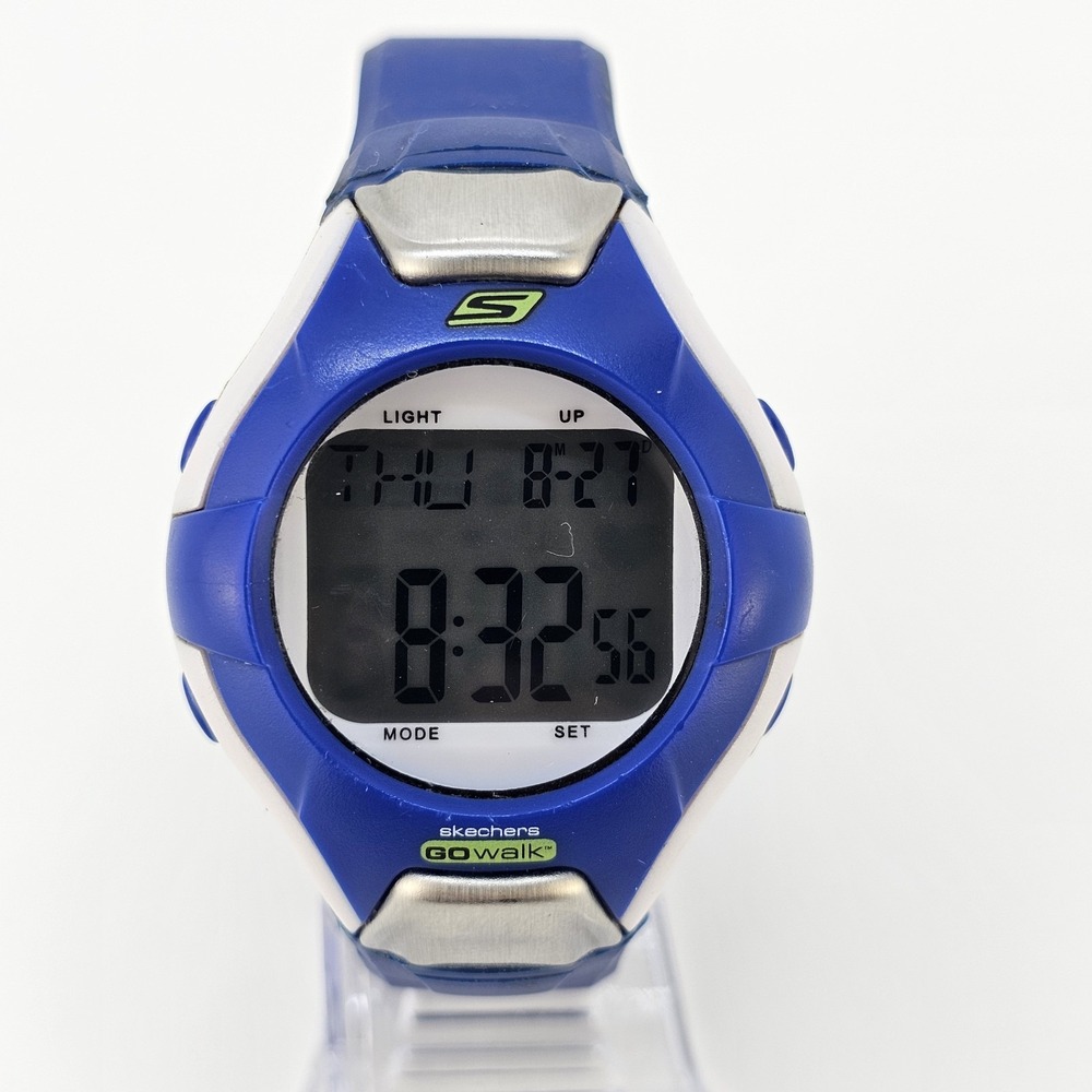 Men's Skechers Sports Watch 44MM Blue White Case Blue Plastic Bands New Battery